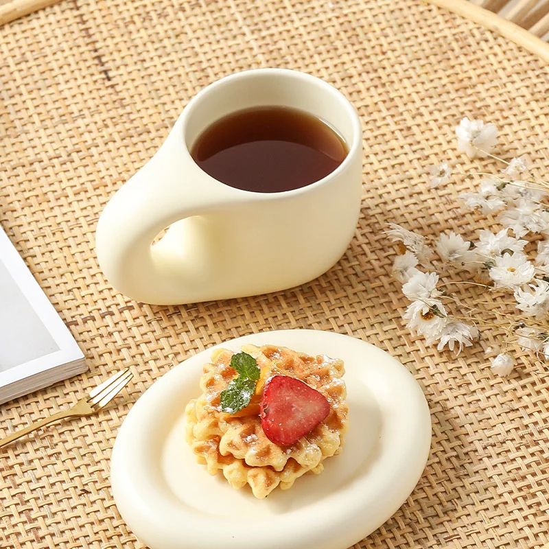 400ml Fat Handmade Chubby Mug With Oval Plate Creative Nordic Ceramic Cup  Saucer Set For Coffee Te 2