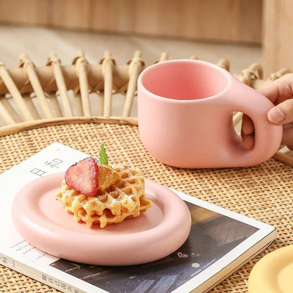 400ml Fat Handmade Chubby Mug With Oval Plate Creative Nordic Ceramic Cup  Saucer Set For Coffee Te 3
