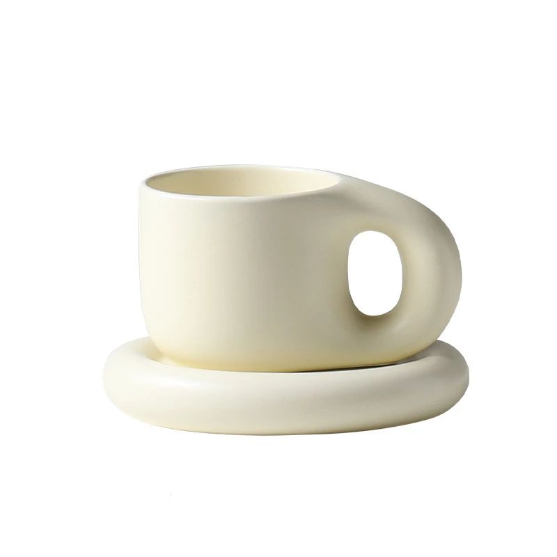 400ml Fat Handmade Chubby Mug With Oval Plate Creative Nordic Ceramic Cup  Saucer Set For Coffee Te 5