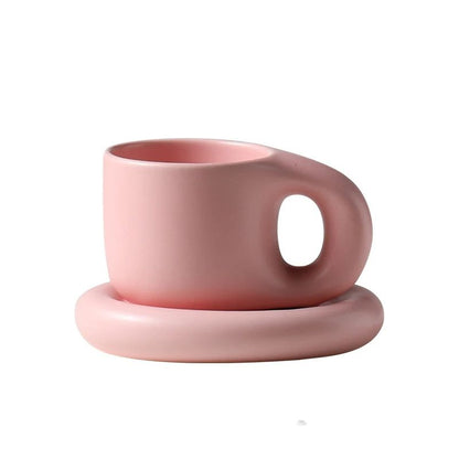 400ml Fat Handmade Chubby Mug With Oval Plate Creative Nordic Ceramic Cup  Saucer Set For Coffee Te 7