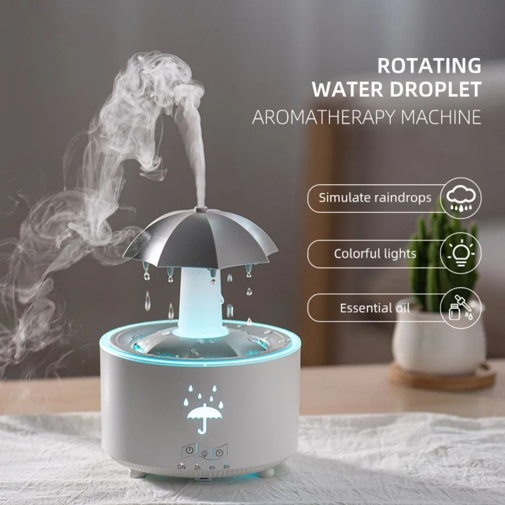 Rotating Umbrella Water Drop Air Humidifier With Colorful Night Lights Quiet Mist Essential Oil Dif 1