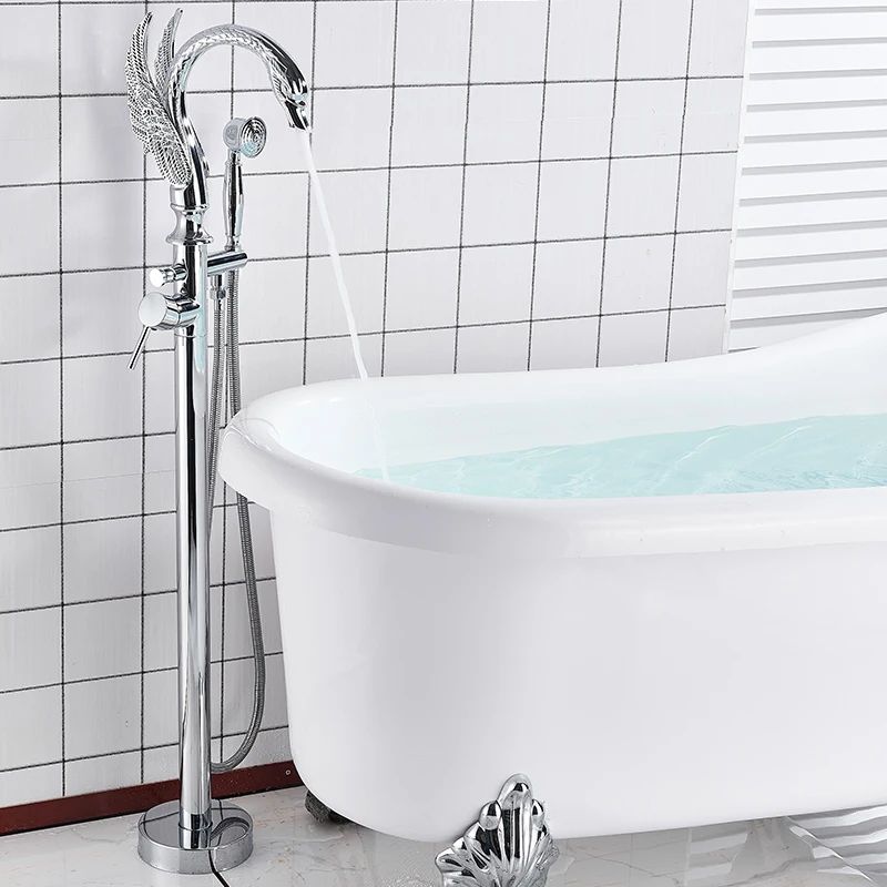 Luxury Quyanre Floor Standing Gold Swan Bathtub Faucet Modern Black Chrome Shower Mixer Tap For Bat 4