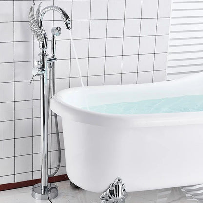 Luxury Quyanre Floor Standing Gold Swan Bathtub Faucet Modern Black Chrome Shower Mixer Tap For Bat 4