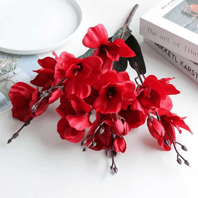20-Head Artificial Magnolia Flower Bouquet – Realistic Silk Floral Stems for Home Decor, Weddings, and Table Arrangement
