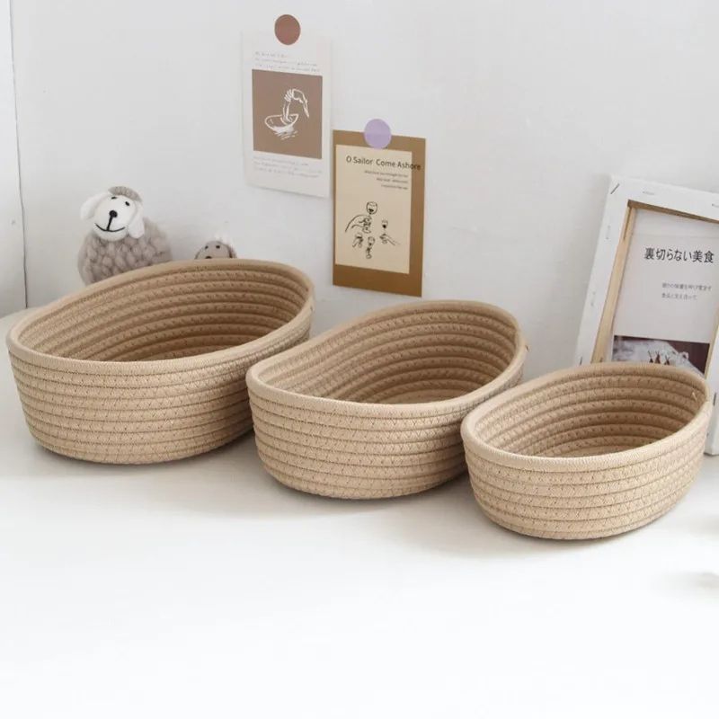 Nordic Cotton Rope Woven Storage Baskets Organize Boxes For Desktop Sundries Keys Cosmetics Stylish 2
