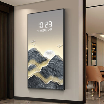 Digital Display Wall Clock with LED Lights, Stylish Living Room Decor, Electronic Hanging Painting Clock