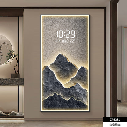 Digital Display Wall Clock With LED Lights Stylish Living Room Decor Electronic Hanging Painting Cl 4
