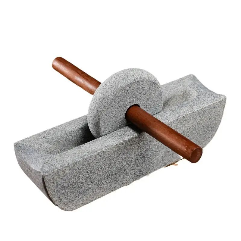 Traditional Chinese Medicine Grinder Set Wooden Home Mill With Crusher Roller Tea Tray And Herb Sea 5