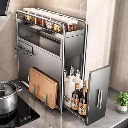 Multipurpose Kitchen Spice Organizer with Pull Out Seasoning Drawer Rack, Dustproof Countertop Cup and Spice Storage