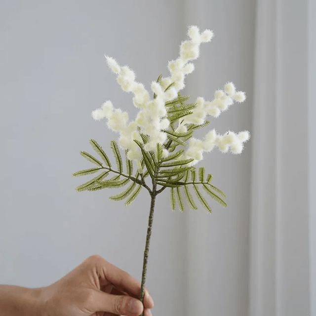Yellow Artificial Mimosa Flower Spray – Acacia-Inspired Faux Cherry Branch for Home, Wedding, or Table Decoration