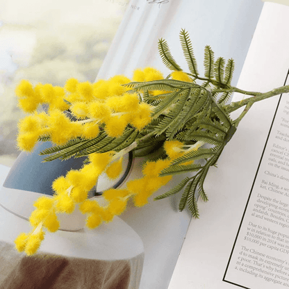 Yellow Artificial Mimosa Flower Spray  AcaciaInspired Faux Cherry Branch For Home Wedding Or Table  3