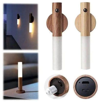 Creative Smart PIR Auto Motion Sensor LED Night Light, Rechargeable Magnetic Wood Cabinet & Wall Lamp for Home