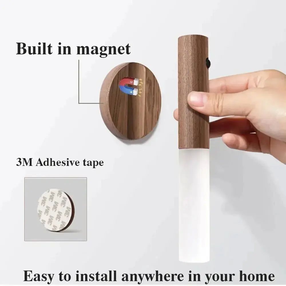 Creative Smart PIR Auto Motion Sensor LED Night Light Rechargeable Magnetic Wood Cabinet  Wall Lamp 1