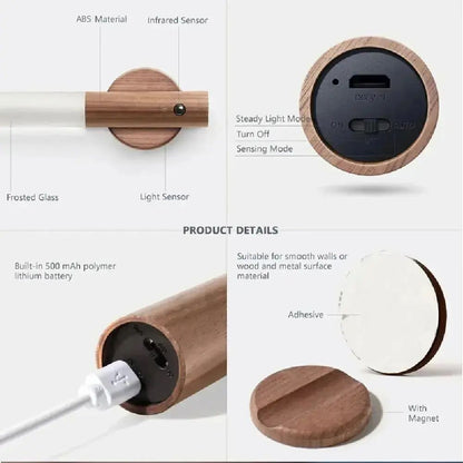 Creative Smart PIR Auto Motion Sensor LED Night Light Rechargeable Magnetic Wood Cabinet  Wall Lamp 4