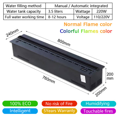 3D Electric Fireplace With Water Steam Humidifier Smart Home LED Flame  Crackling Sound For WallTV  4