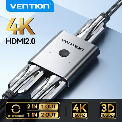Vention 8K HDMI Splitter Switch HDMI-Compatible Monitor Switcher for PC TV PS5 Xbox Series X High-Speed 4K