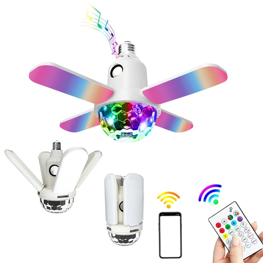 LED Bulb Fan Blade FourLeaf Music Lamp Bluetooth Speaker Foldable LED Light Bulb With Remote Contro 1