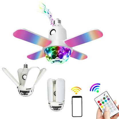 LED Bulb Fan Blade FourLeaf Music Lamp Bluetooth Speaker Foldable LED Light Bulb With Remote Contro 1