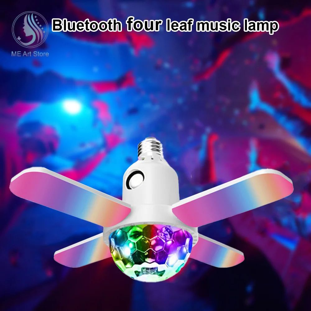 LED Bulb Fan Blade FourLeaf Music Lamp Bluetooth Speaker Foldable LED Light Bulb With Remote Contro 3