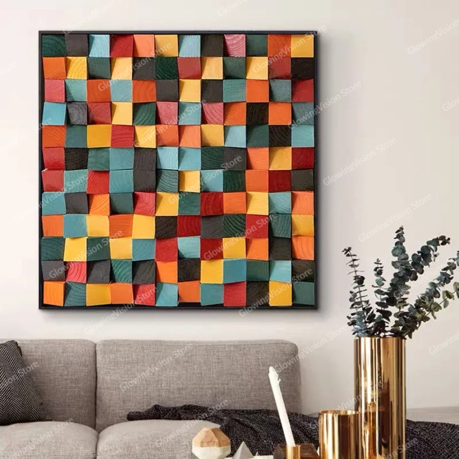 Modern 3D Wood Wall Art Handmade Mosaic Tile Acoustic Diffuser For Home  Showroom Decoration 3