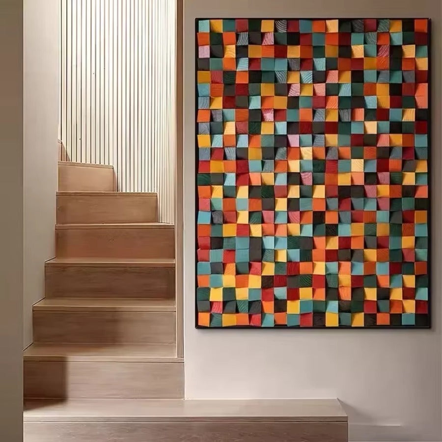 Modern 3D Wood Wall Art, Handmade Mosaic Tile Acoustic Diffuser for Home & Showroom Decoration