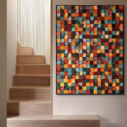 Modern 3D Wood Wall Art, Handmade Mosaic Tile Acoustic Diffuser for Home & Showroom Decoration