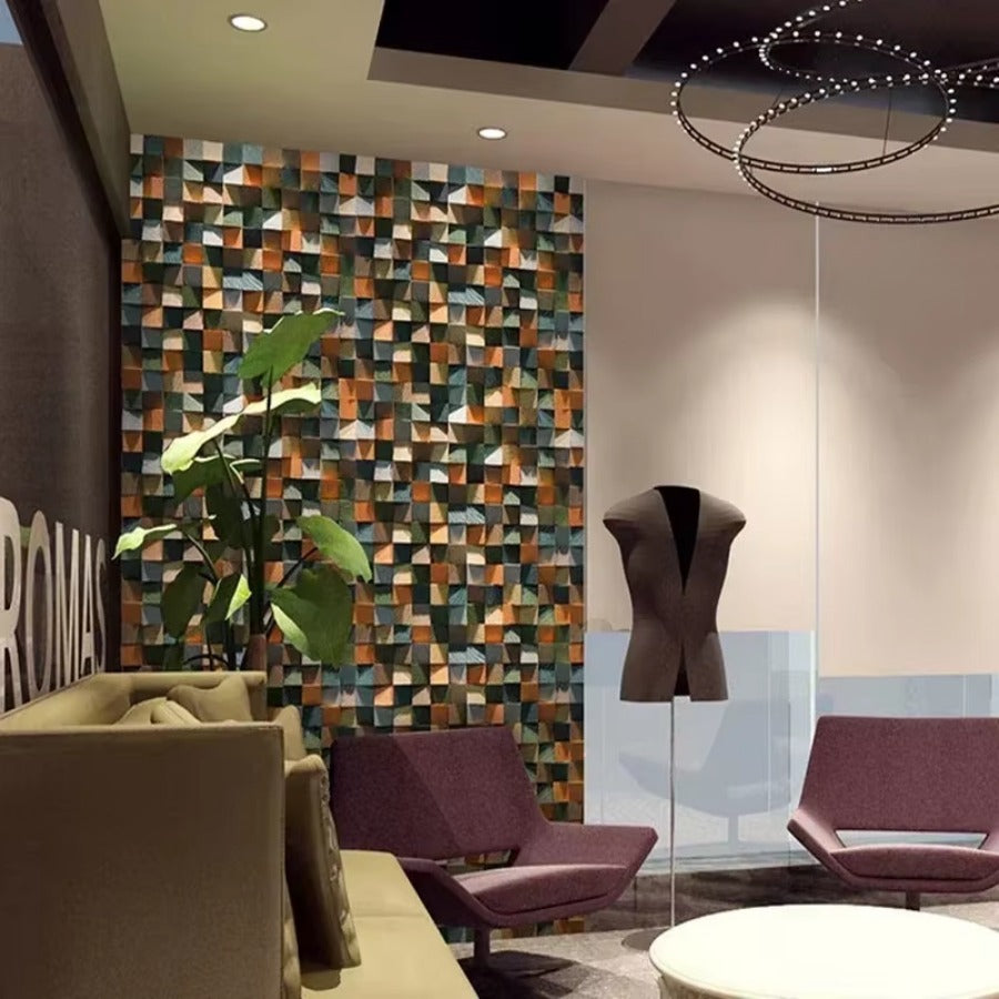 Modern 3D Wood Wall Art Handmade Mosaic Tile Acoustic Diffuser For Home  Showroom Decoration 2