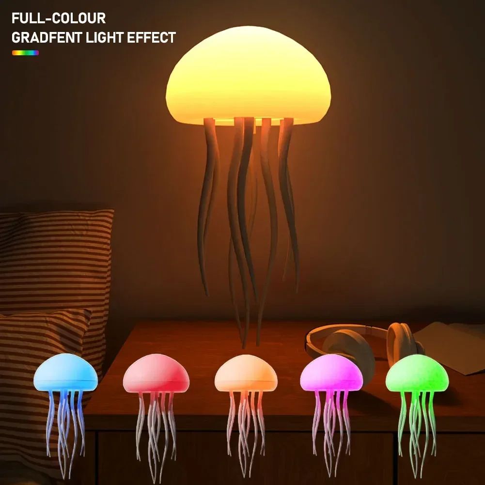 Cartoon Jellyfish Night Light RGB Gradient Cute LED Lamp with Voice Control, Dancing Jellyfish Bedside Lamp For Kids