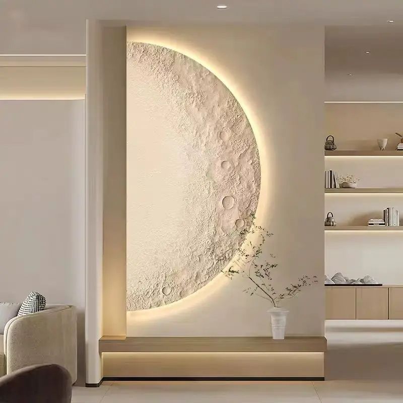 Creative Minimalist Remote Control Dimming Wall Painting Lamp, LED Moon Painting Wall Lights Living Room Decor