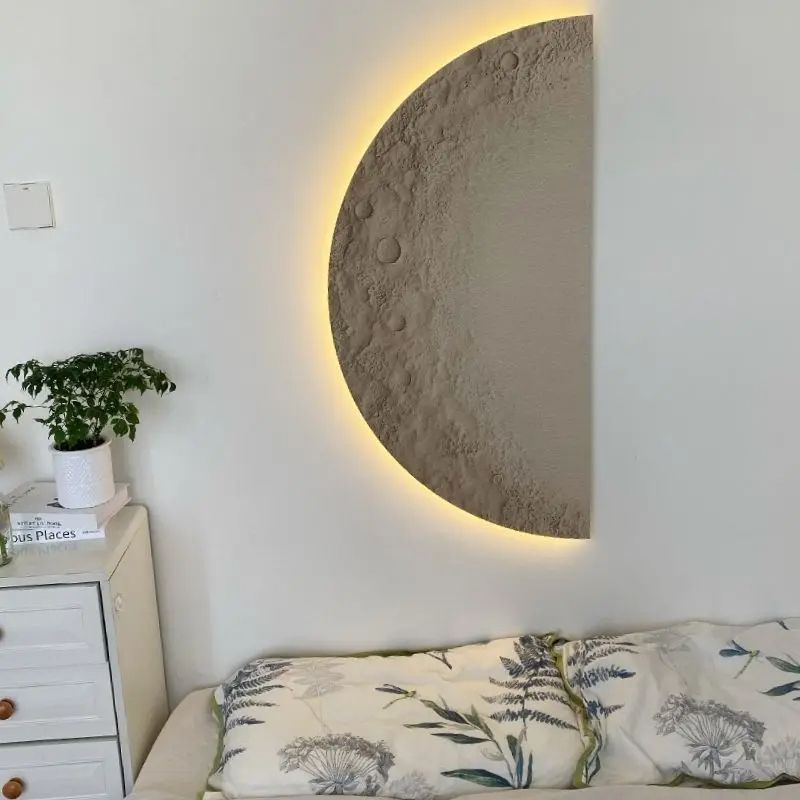 Creative Minimalist Remote Control Dimming Wall Painting Lamp LED Moon Painting Wall Lights Living  5