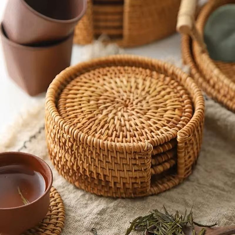 Handwoven Rattan Drink Coasters  3pcs Or 6pcs Round HeatResistant Table Mats 315 In 3