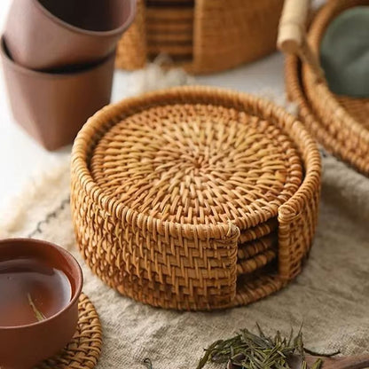 Handwoven Rattan Drink Coasters  3pcs Or 6pcs Round HeatResistant Table Mats 315 In 3