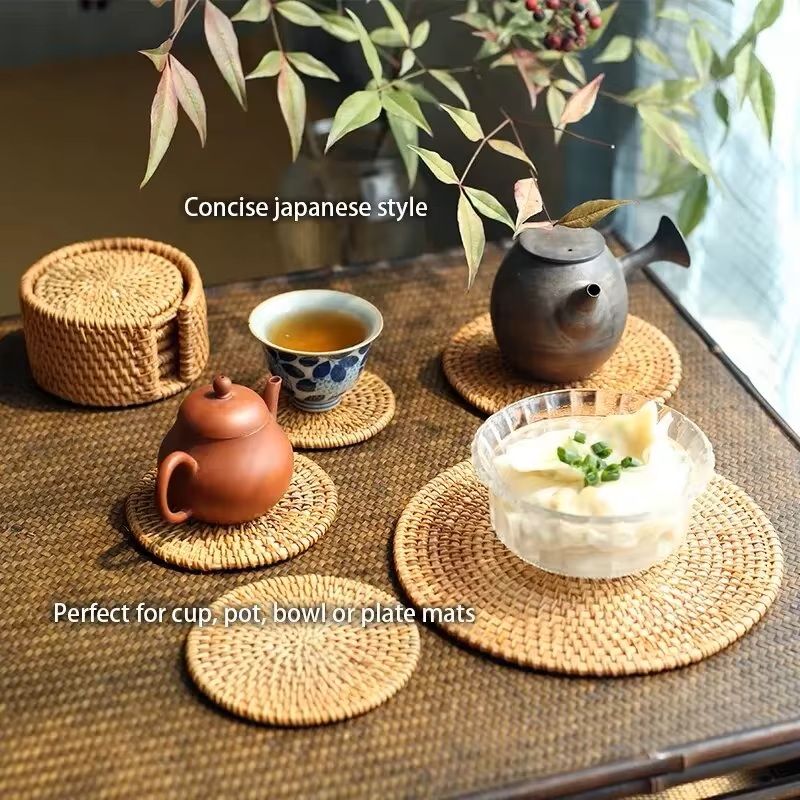 Handwoven Rattan Drink Coasters  3pcs Or 6pcs Round HeatResistant Table Mats 315 In 6