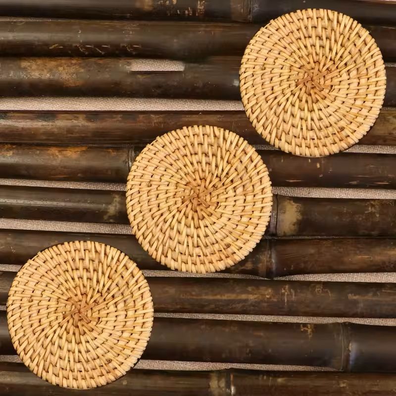 Handwoven Rattan Drink Coasters  3pcs Or 6pcs Round HeatResistant Table Mats 315 In 7