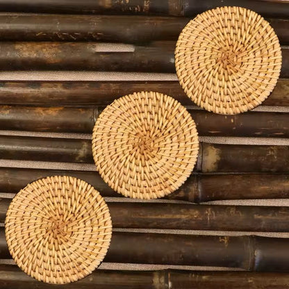 Handwoven Rattan Drink Coasters  3pcs Or 6pcs Round HeatResistant Table Mats 315 In 7