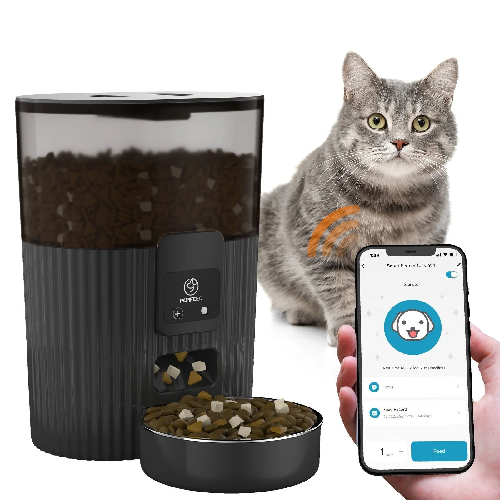Smart Automatic Cat  Dog Feeder WiFi Remote Pet Food Dispenser With Fixed Meal Timer 6