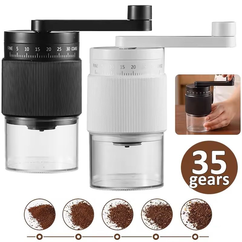 Manual Coffee Grinder with 35-Gear Adjustment – Ceramic Burr Mill for Espresso, Pour-Over, and French Press