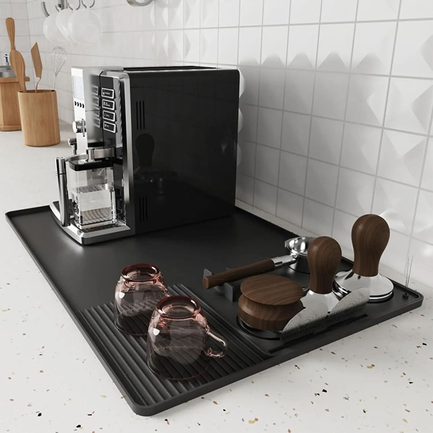Multi Functional Silicone Coffee Mat, Non Slip Bar Countertop Mat for Mess Free, Essential Coffee Station Setup