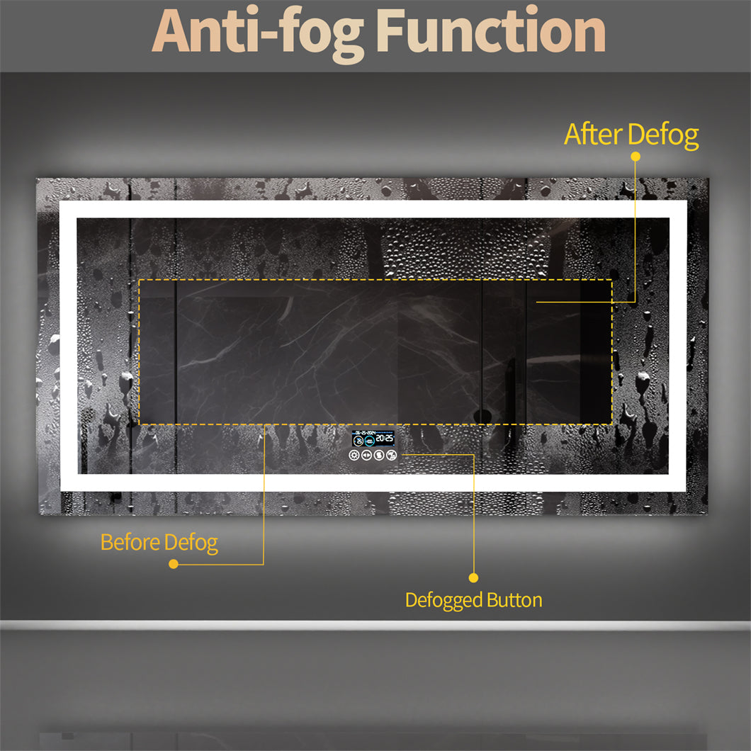 Modern LED Bathroom Mirror Wall Mounted Smart Vanity Mirror With Bluetooth Digital Clock  AntiFog T 2