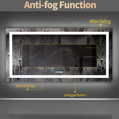 Modern LED Bathroom Mirror Wall Mounted Smart Vanity Mirror With Bluetooth Digital Clock  AntiFog T 2