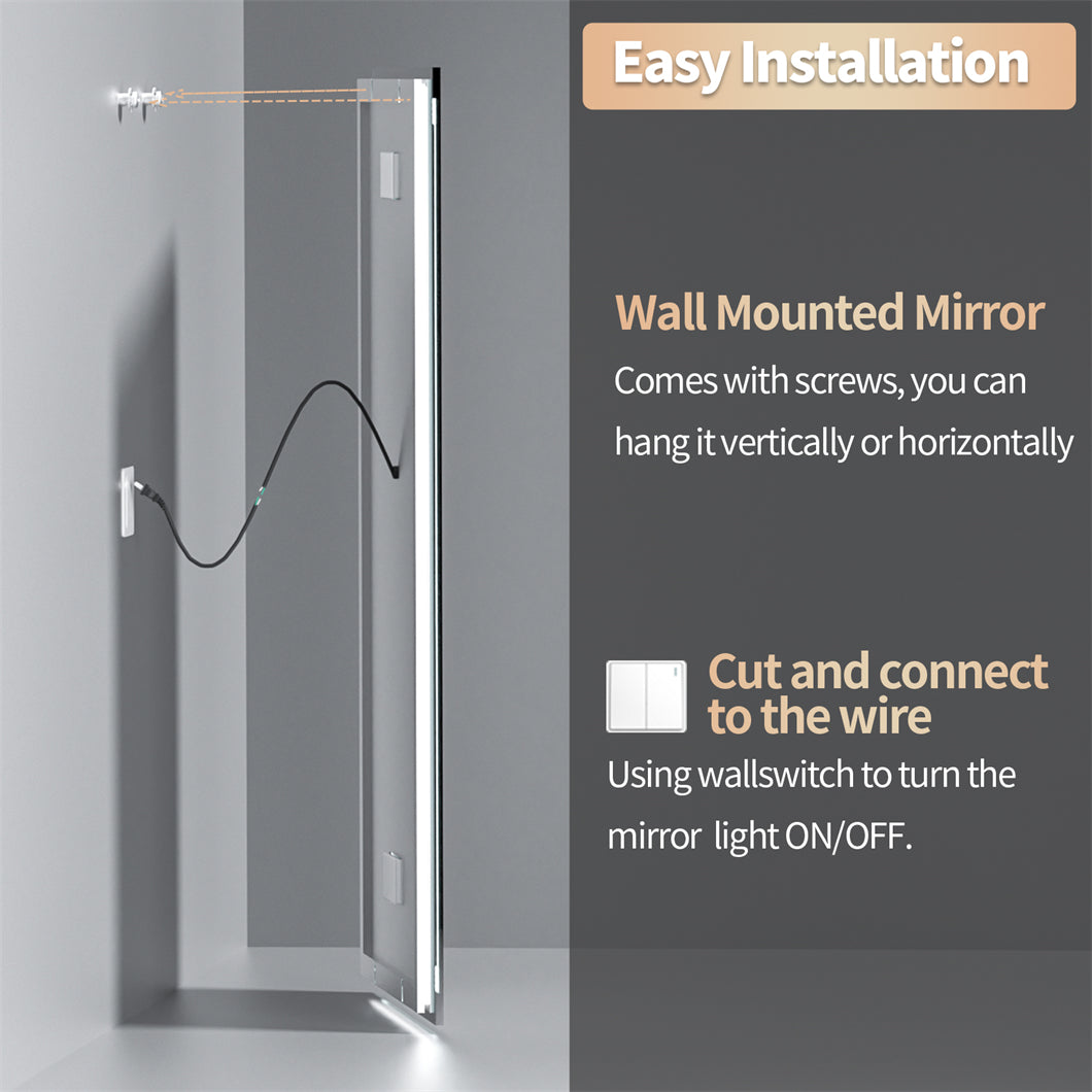 Modern LED Bathroom Mirror Wall Mounted Smart Vanity Mirror With Bluetooth Digital Clock  AntiFog T 5