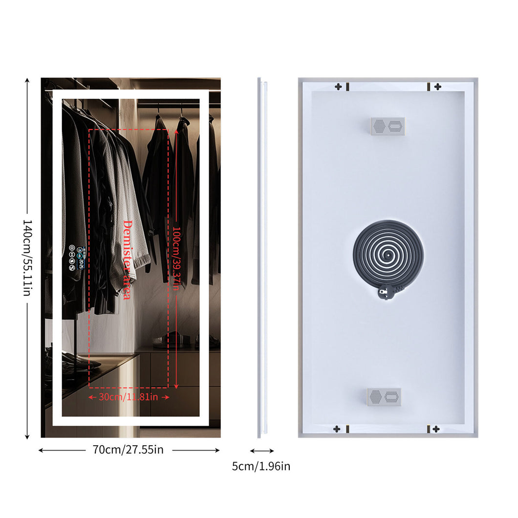 Modern LED Bathroom Mirror Wall Mounted Smart Vanity Mirror With Bluetooth Digital Clock  AntiFog T 7