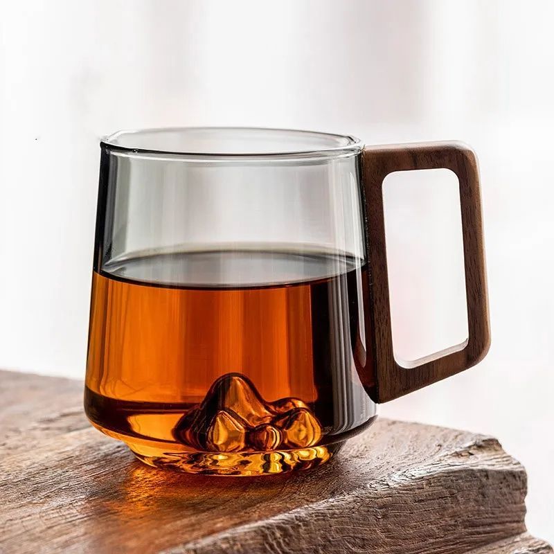Guanshan Glass SingleLayer Cup With Wooden Handle LargeCapacity Drinking Cup For Milk Tea Juice Hou 1