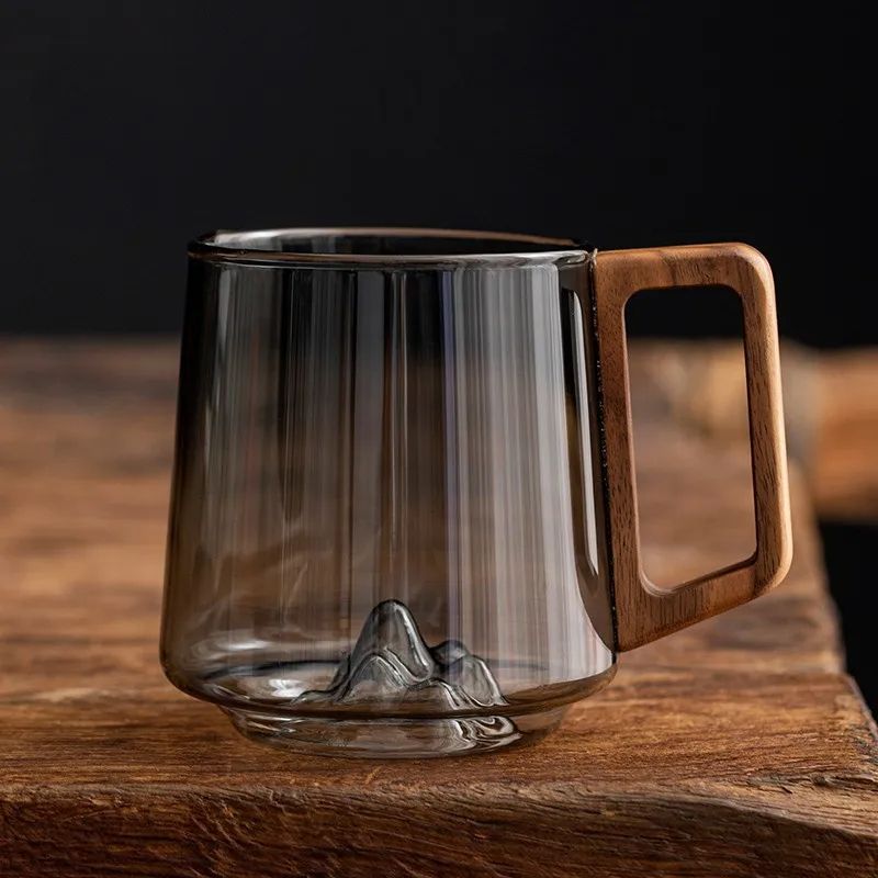 Guanshan Glass SingleLayer Cup With Wooden Handle LargeCapacity Drinking Cup For Milk Tea Juice Hou 2