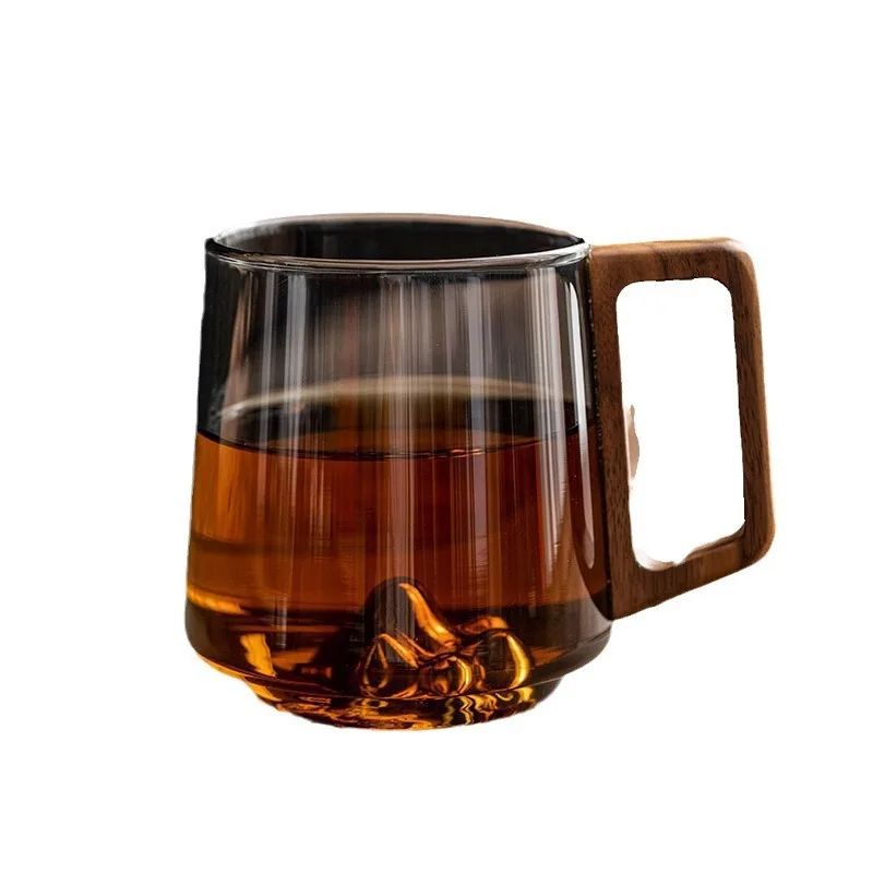 Guanshan Glass SingleLayer Cup With Wooden Handle LargeCapacity Drinking Cup For Milk Tea Juice Hou 4