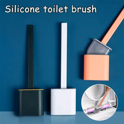 Flexible Silicone Toilet Brush with Long Handle and Wall Mount Holder