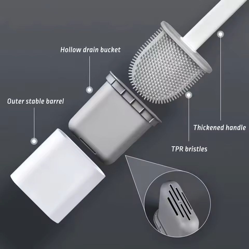 Flexible Silicone Toilet Brush With Long Handle And Wall Mount Holder 10