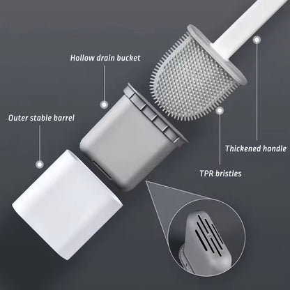 Flexible Silicone Toilet Brush With Long Handle And Wall Mount Holder 10
