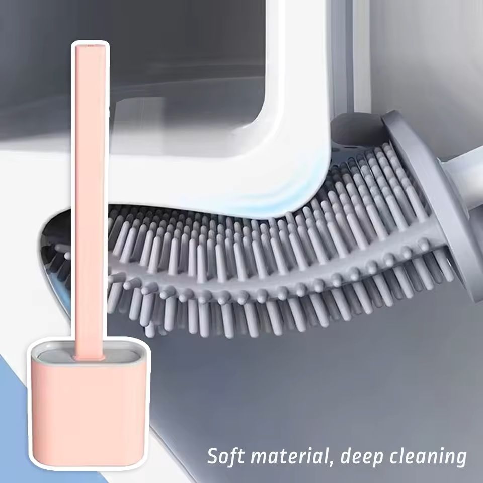 Flexible Silicone Toilet Brush With Long Handle And Wall Mount Holder 1