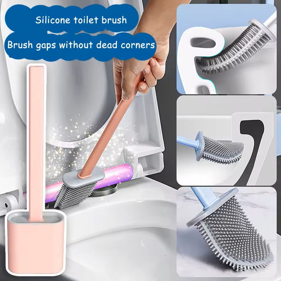 Flexible Silicone Toilet Brush With Long Handle And Wall Mount Holder 7
